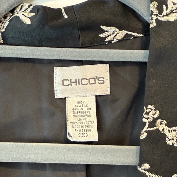 Chico's Black and White Silk Floral Blazer - Picture 2 of 3